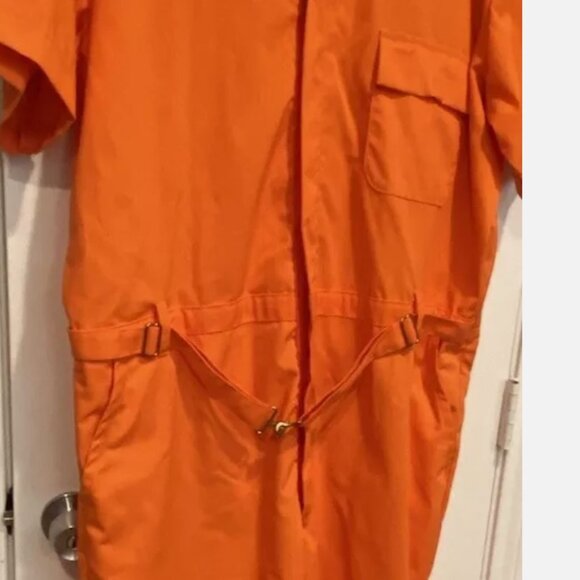 Vtg Bright Orange Coveralls Jumpsuit Uniform Sz XXL ToppMaster Mod Disco Costume - Picture 4 of 6